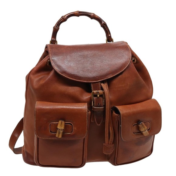 GUCCI Bamboo Backpack Leather Brown 003 2058 0016 Auth 76808 - Picture 1 of 16